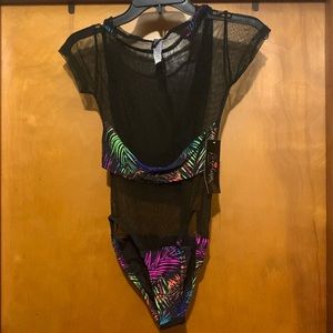 NWT Foreplay XS/S Mesh Bathing Suit with Hoodie